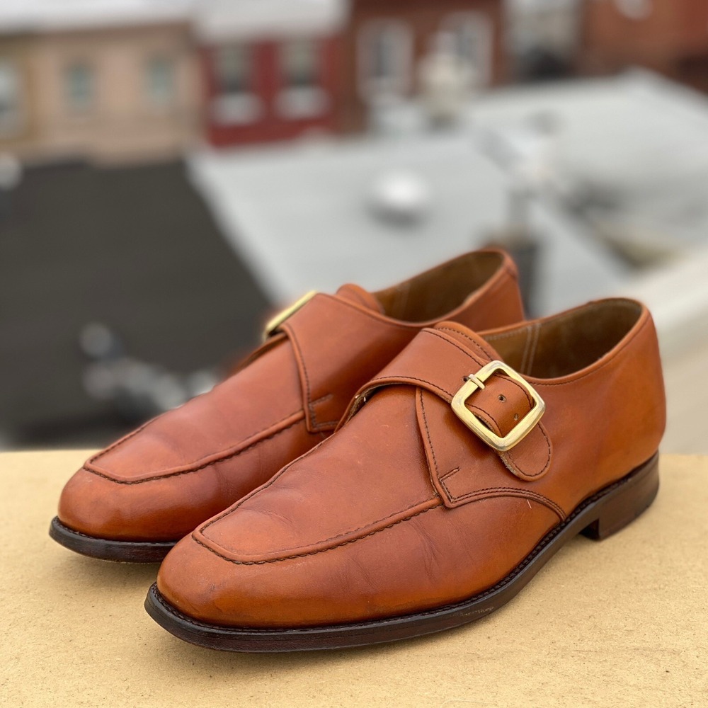 Vtg Cheaney Men's Plain Buckle Monk strap Brown Shoes Size US 8‎ Made in England